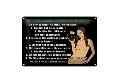 Blechschild Pinup 30x20cm 10 Gründe Bier besser als Frau