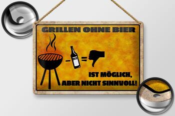 Plaque en tôle indiquant 30x20cm Griller sans bière possible mais 2