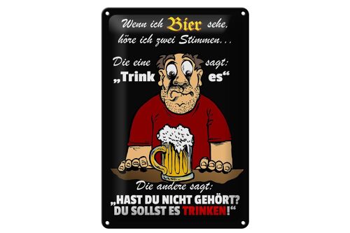 Blechschild Spruch 20x30cm wenn ich Bier sehe höre ich 2