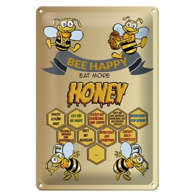 Targa in metallo con scritta "Ape felice, mangia più miele, miele" 20x30 cm