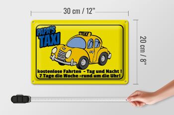 Panneau en étain indiquant 30 x 20 cm : trajets gratuits en taxi Papa 4