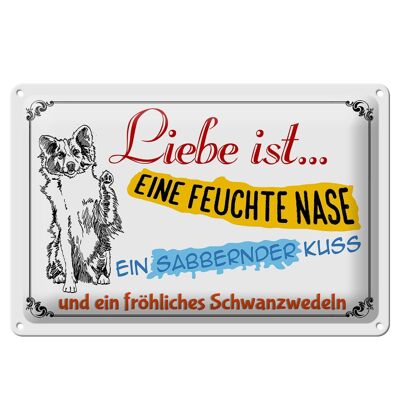 Blechschild Spruch 30x20cm Liebe ist eine feuchte Nase Kuss