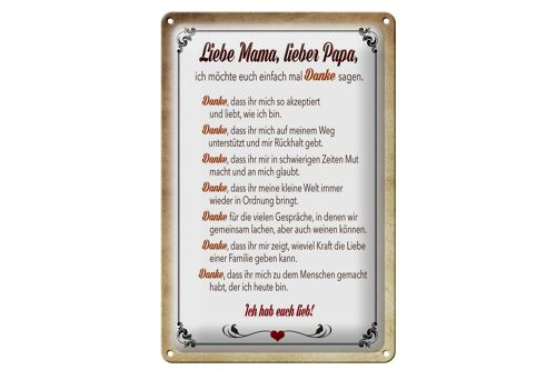 Blechschild Spruch 20x30cm Mama Papa hab euch lieb danke