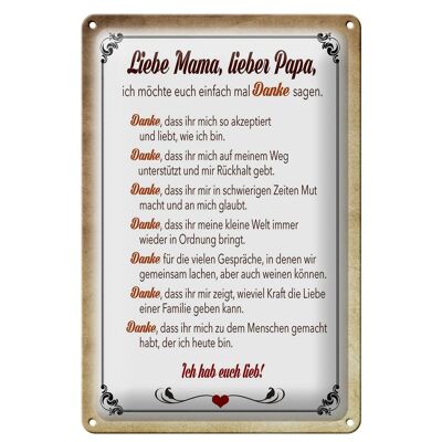 Blechschild Spruch 20x30cm Mama Papa hab euch lieb danke