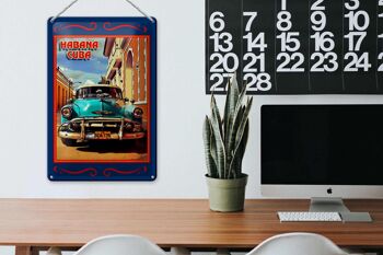 Plaque en tôle Cuba 20x30cm Habana Cuba voiture bleue 3