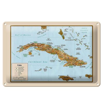 Cartel de chapa Cuba 30x20cm mapa Cuba