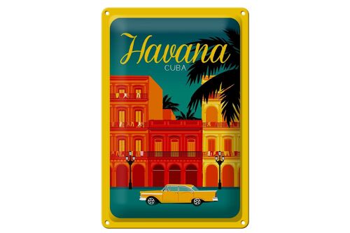 Blechschild Havana 20x30cm Cuba Zeichnung gelbes Auto