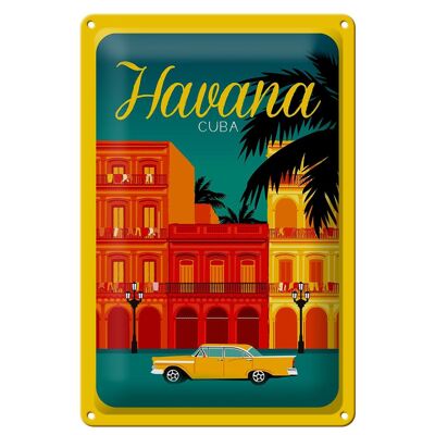 Cartel de chapa La Habana 20x30cm Cuba dibujo coche amarillo