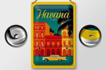 Plaque en tôle La Havane 20x30cm Cuba dessin voiture jaune 2