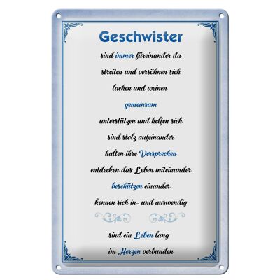 Blechschild Spruch 20x30cm Geschwister immer füreinander da