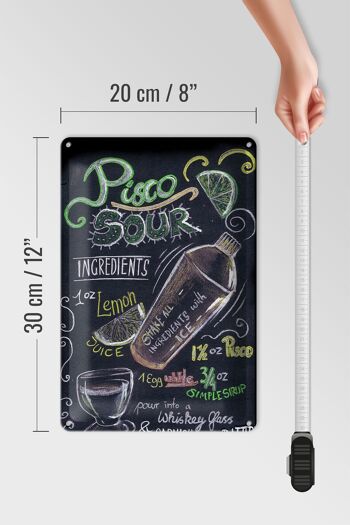 Plaque en tôle Cocktail 20x30cm Recette Pisco Sour 4