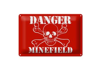 Panneau d'avertissement en étain, 30x20cm, danger, champ de mines, crâne 1