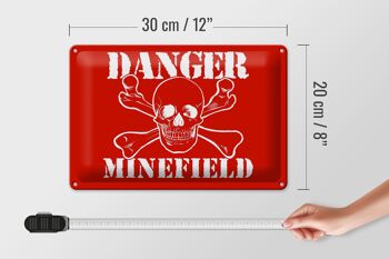 Panneau d'avertissement en étain, 30x20cm, danger, champ de mines, crâne 4
