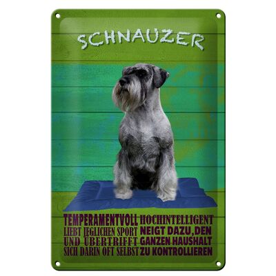 Cartel de chapa con texto "Perro Schnauzer enérgico" 20x30 cm