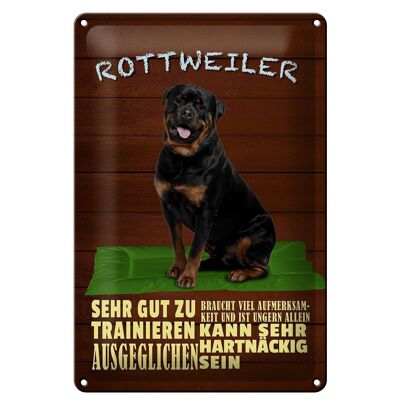 Letrero de chapa que dice 20x30cm Perro Rottweiler solo a regañadientes