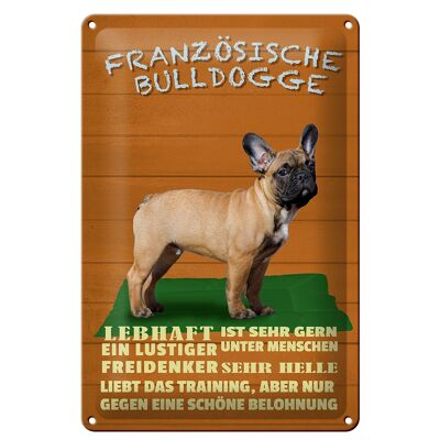 Cartel de chapa con texto "Perro Bulldog Francés 20x30cm"