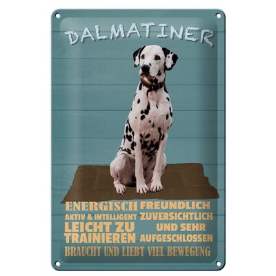 Cartel de chapa con texto "Perro dálmata 20x30 cm energéticamente activo"