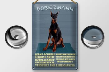 Plaque en tôle indiquant 20x30 cm Doberman apprend rapidement à être un chien 2