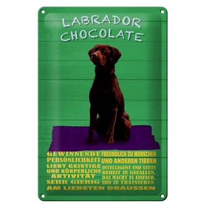 Targa in metallo con scritta 20x30 cm Labrador Chocolate Dog tedesco