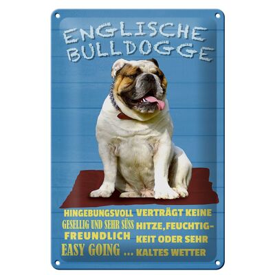 Targa in metallo con scritta 20x30 cm Bulldog inglese dolce