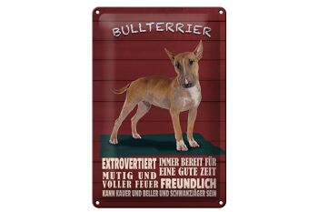 Plaque en tôle disant 20x30cm Chien Bull Terrier toujours prêt 1