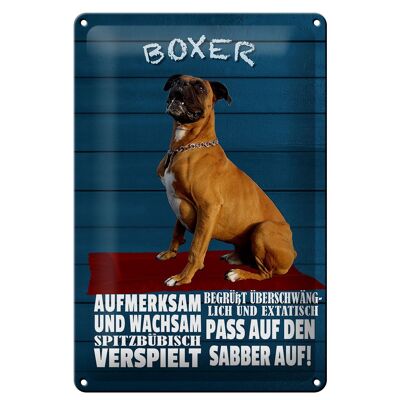 Plaque en tôle disant 20x30cm chien boxer attentif vigilant