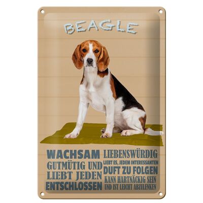 Cartel de chapa con texto "Beagle dog 20x30cm bondadoso ama a todos"