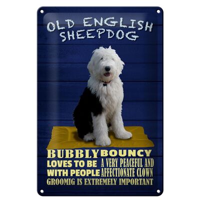 Panneau en étain disant 20x30cm Old English Sheepdog dog pétillant