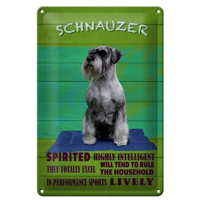 Cartel de chapa con texto "Perro Schnauzer muy inteligente" 20x30cm