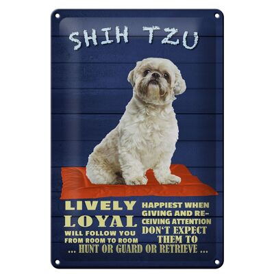 Cartel de chapa con texto "Perro Shih Tzu, 20x30 cm, leal y animado"