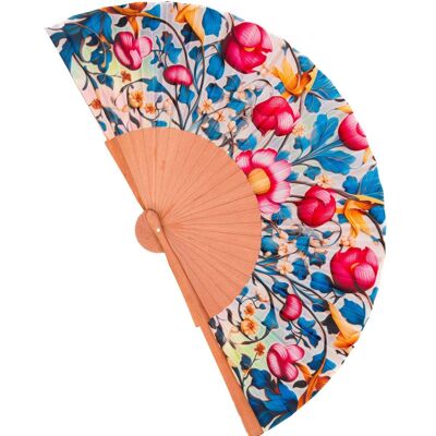 Colorful fan made of wood and artificial silk, handmade in Spain. Art Nouveau style. Perfect gift for the summer heat. Modernist 58