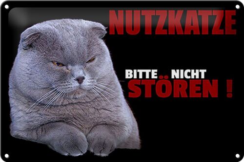 Blechschild Spruch 30x20cm Nutzkatze bitte nicht stören schwarzes Schild