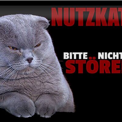 Blechschild Spruch 30x20cm Nutzkatze bitte nicht stören schwarzes Schild