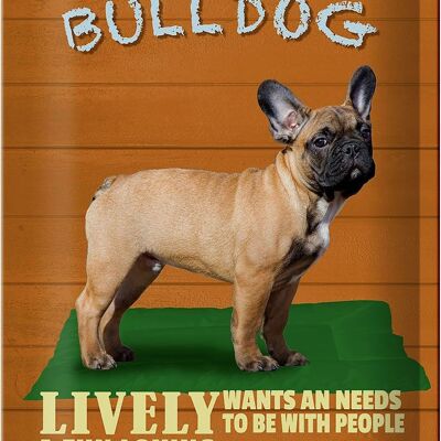 Cartel de chapa con texto "Perro Bulldog Francés animado" 20x30cm
