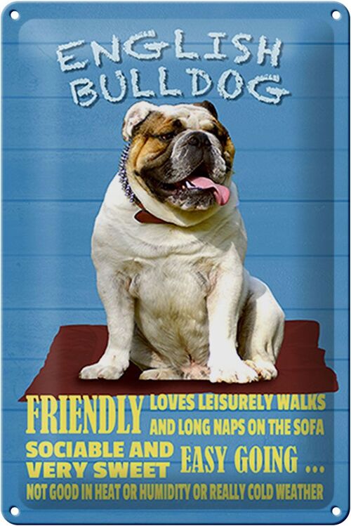 Blechschild Spruch 20x30cm English Bulldog Hund friendly