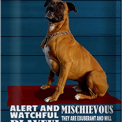 Cartel de chapa con texto "Perro boxer 20x30 cm, vigilante y juguetón"