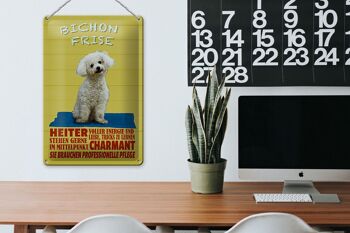 Plaque en tôle disant 20x30cm chien Bichon Frise charmant 3