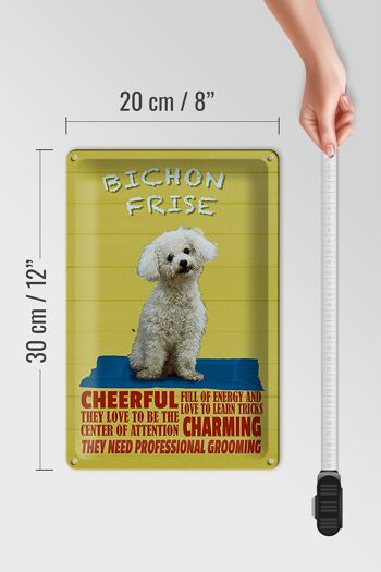 Plaque en tôle disant 20x30cm chien Bichon Frise joyeux 4