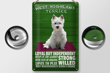Panneau en étain indiquant un chien West Highland Terrier de 20 x 30 cm, fidèle mais indépendant 2