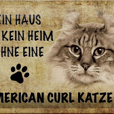 Cartel de chapa con texto "Gato rizado americano" 30x20 cm.