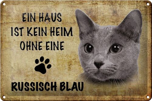 Blechschild Spruch 30x20cm russisch blau Katze