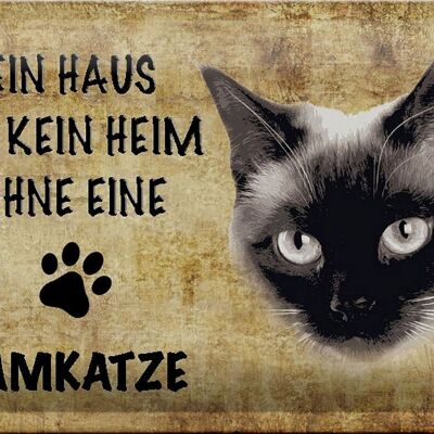 Cartel de chapa con texto "Gato siamés" 30x20 cm, gato sin hogar