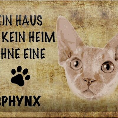 Cartel de chapa con texto "Gato Sphynx sin hogar" 30x20 cm