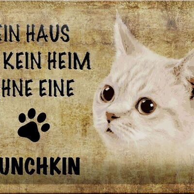 Cartel de chapa con texto "Gato Munchkin sin hogar" 30x20 cm