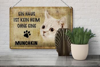 Plaque en tôle indiquant Chat Munchkin sans maison 30x20cm 3