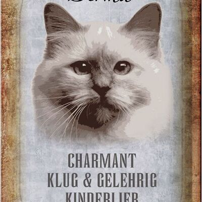 Plaque en tôle disant Chat de Birmanie intelligent 20x30cm