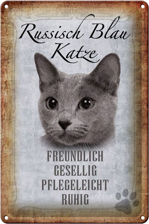 Blechschild Spruch 20x30cm russisch blau Katze