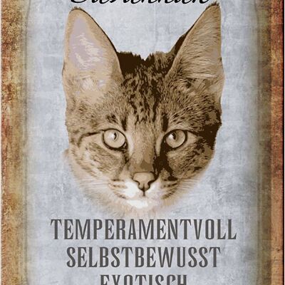 Cartel de chapa con texto "Gato Savannah exótico" 20x30 cm.