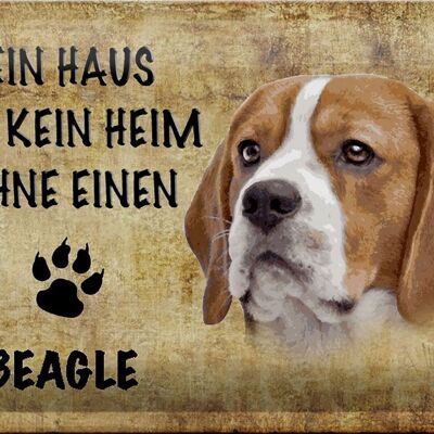 Cartel de chapa con texto "Perro Beagle sin hogar" 30x20 cm