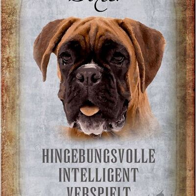 Cartel de chapa con texto "Perro boxer inteligente" 20x30 cm